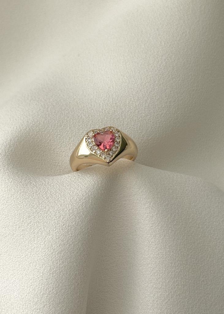 Ayarlanabilir Pembe Kalp Taşlı Yüzük