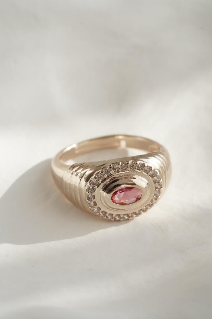 Ayarlanabilir Oval Pembe Taşlı Yüzük
