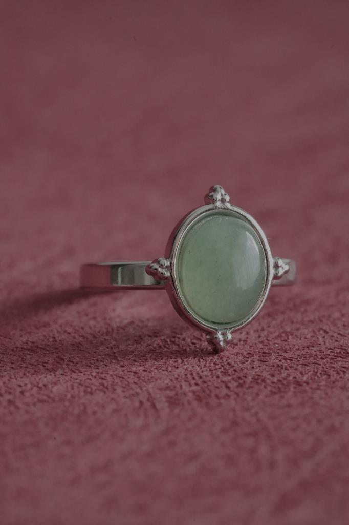 Çelik Ayarlanabilir Vintage Oval Yeşil Taş Yüzük