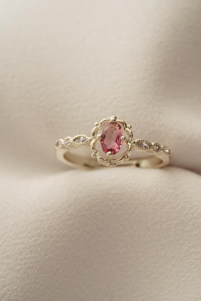 Ayarlanabilir Zarif Vintage Pembe Taşlı Yüzük