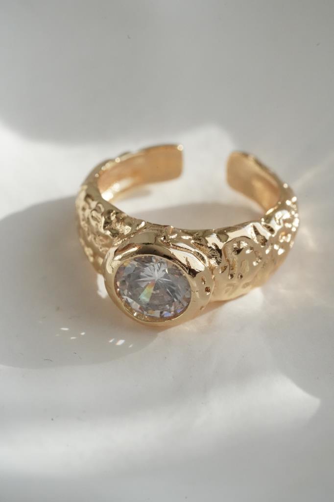 Ayarlanabilir Işıltılı Tek Taş Yüzük