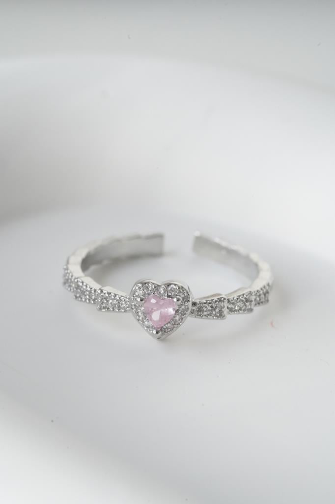 Ayarlanabilir Zarif Pembe Renkli Kalp Yüzük