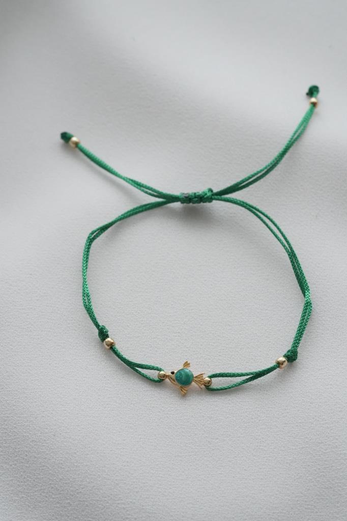 Yeşil İpli Balık Şans Bileklik-925 Ayar Gümüş