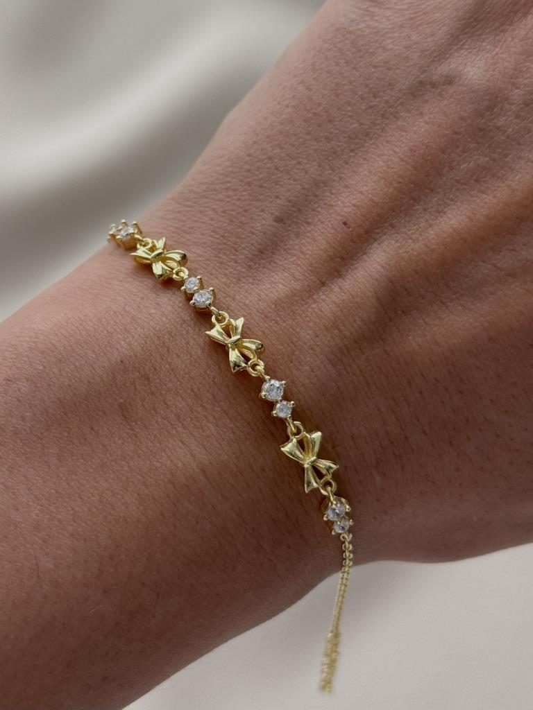 Beyaz Taşlı Bow Charm Bileklik - 925 Ayar Gümüş