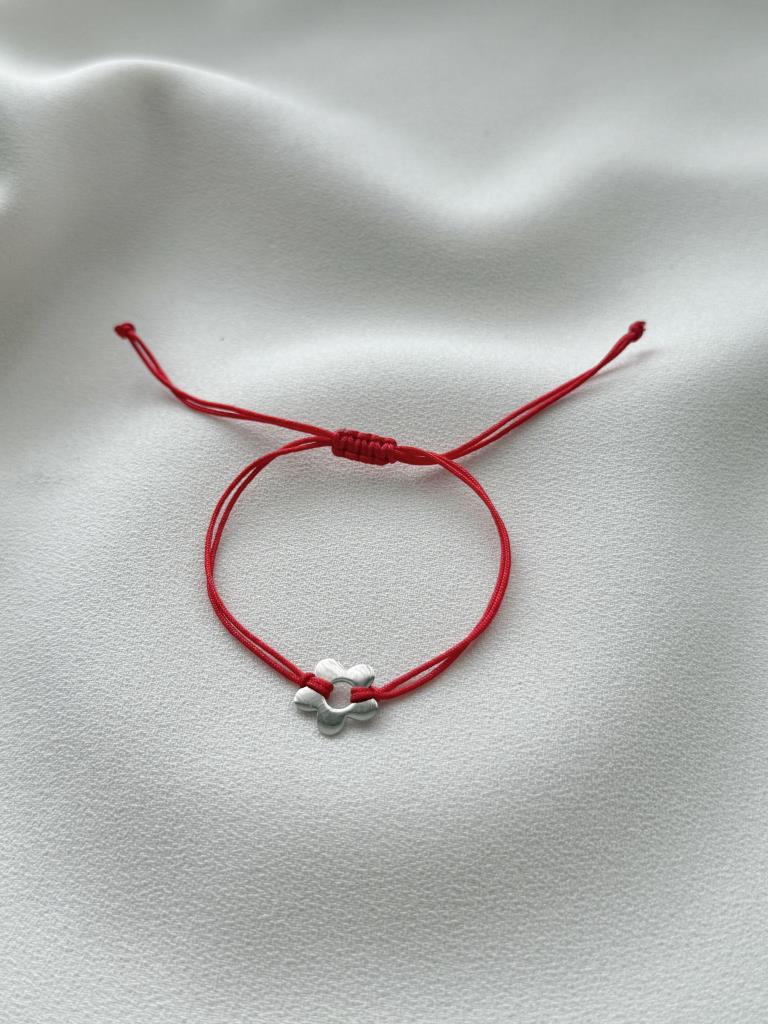 Kırmızı İpli Çiçek Bileklik-925 Ayar Gümüş