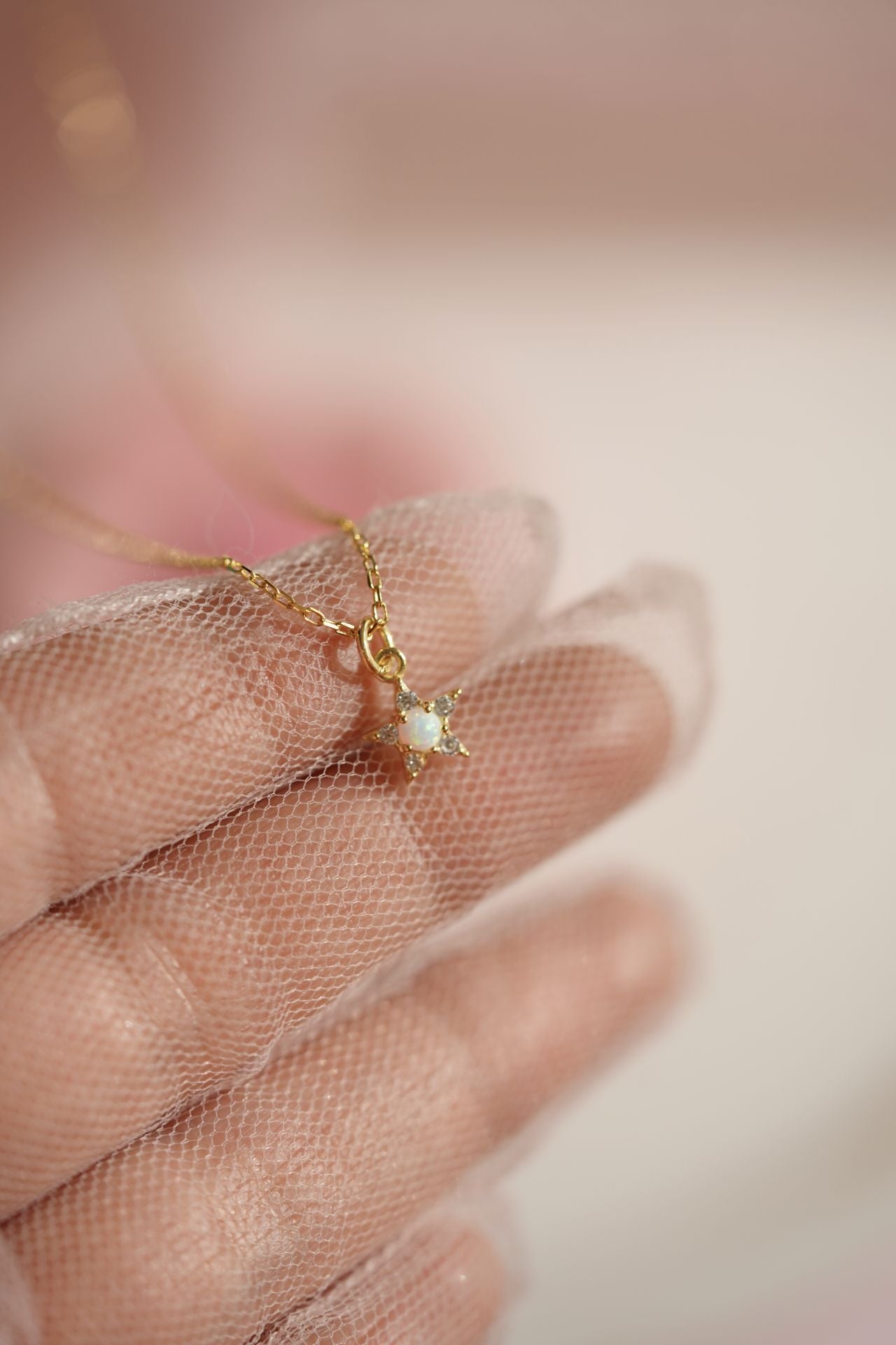 Minimal Opal Taşlı Yıldız Kolye - 925 Ayar Gümüş