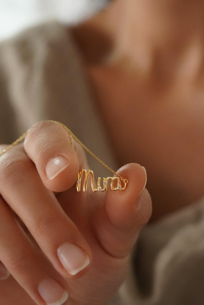 Mini Taşlı Pave İsim Kolye - 925 Ayar Gümüş