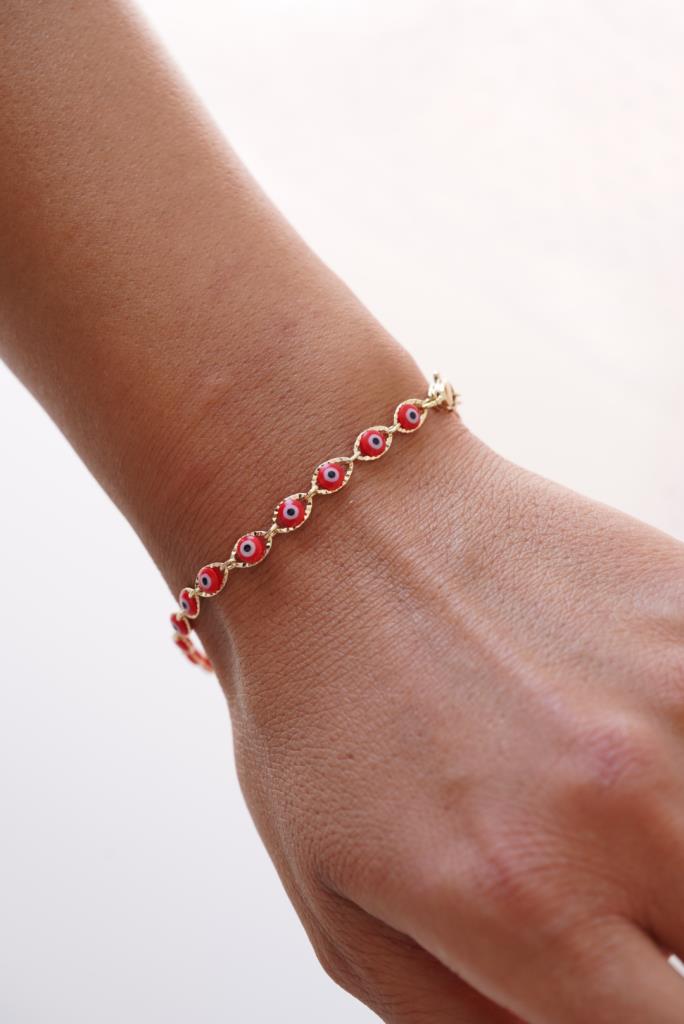 Paslanmaz Çelik Kırmızı Nazar Boncuğu Bileklik