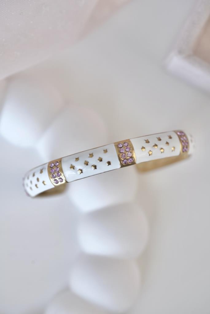 Pembe Taşlı Beyaz Yıldızlı Bileklik