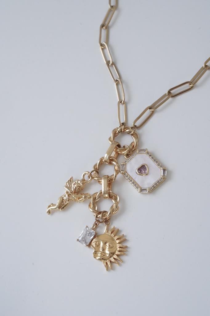 Güneş Detaylı Zincir Charm Kolye