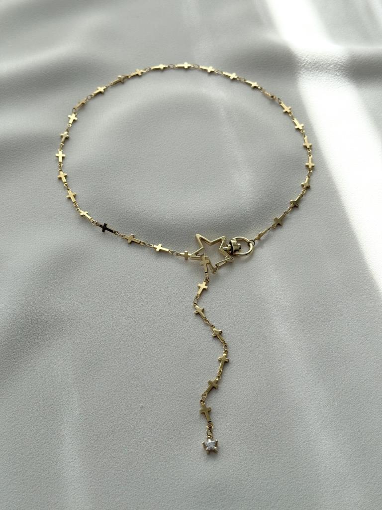 Yıldızlı Haç Zincirli Y Dekolte Kolye