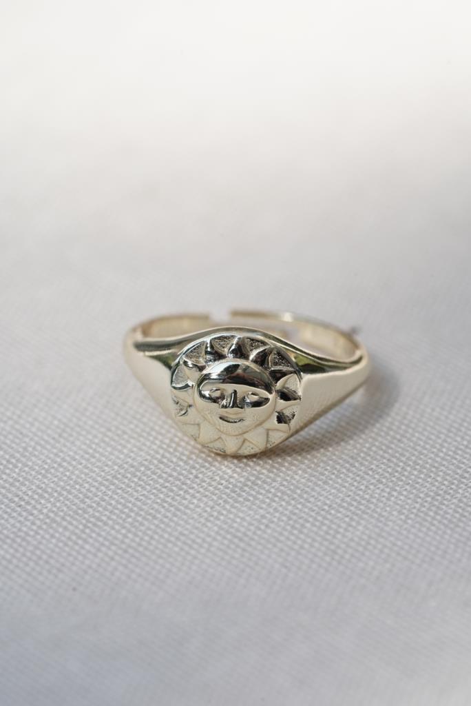 Yuvarlak Plaka Güneş Yüzük - 925 Ayar Gümüş