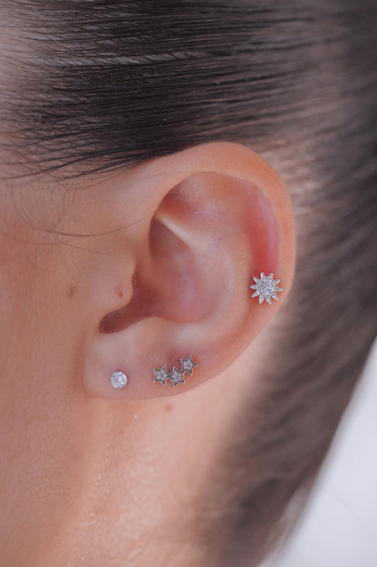 3 MM Tek Taş Minimal Küpe/Piercing-925 Ayar Gümüş