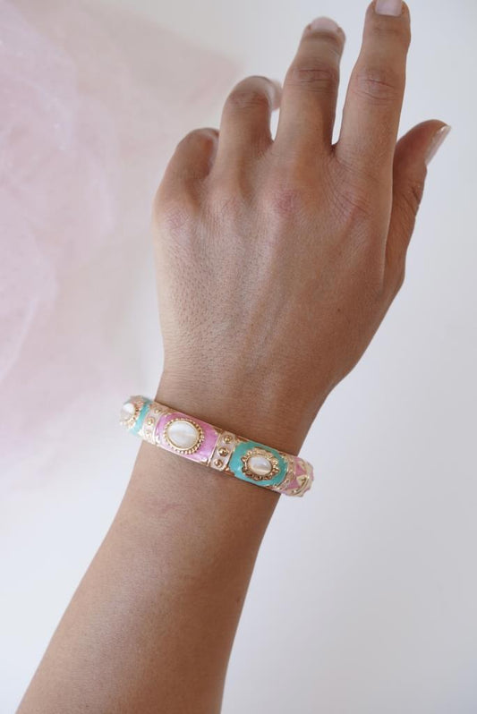 Turkuaz Pembe Vintage Kelepçe Bileklik