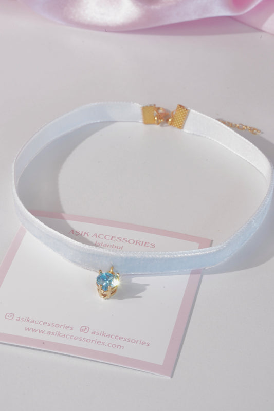 Blue Heart Choker Kolye