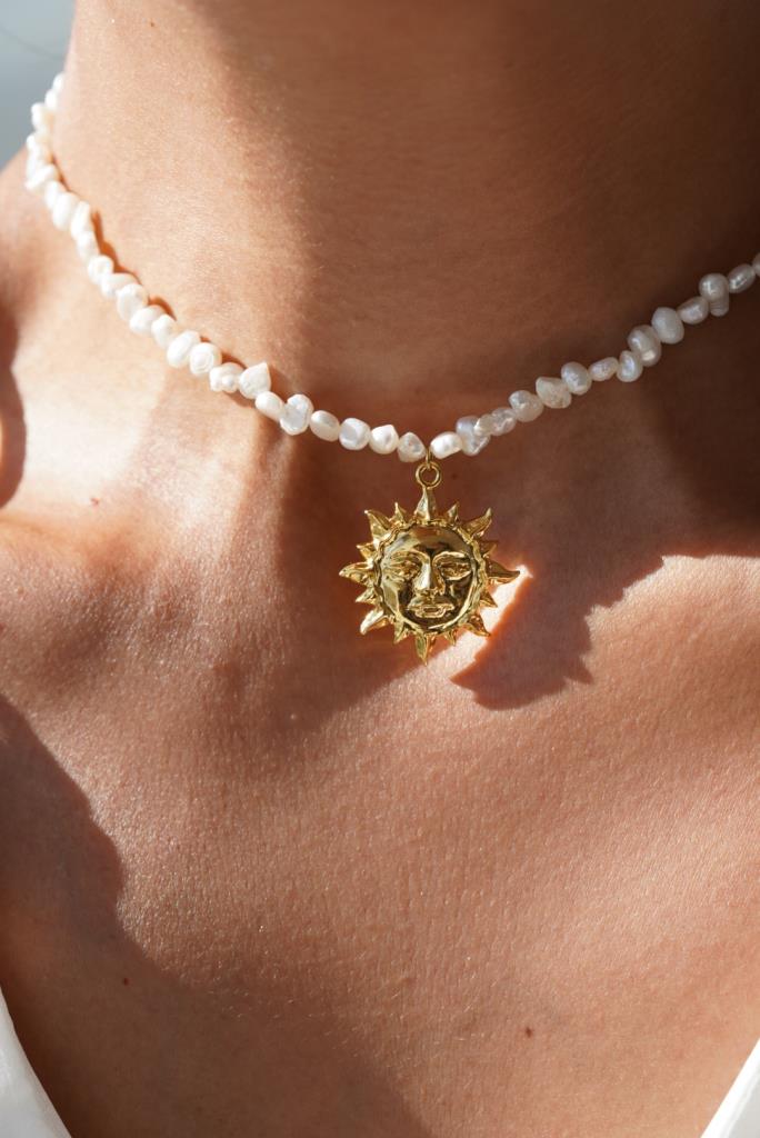 Güneş Figürlü İnci Choker Kolye