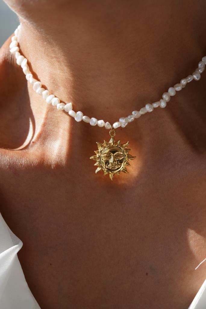 Güneş Figürlü İnci Choker Kolye