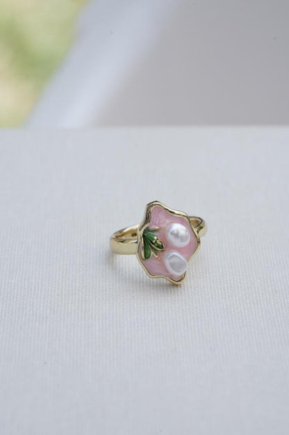 İncili Pembe Mineli Ayarlanabilir Yüzük