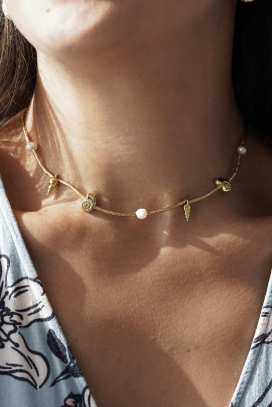 İncili Spiral Choker Kolye