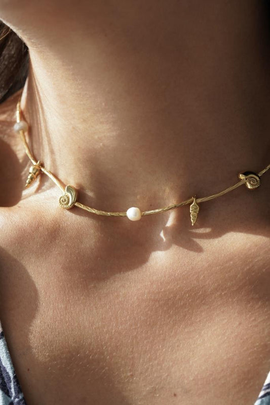 İncili Spiral Choker Kolye