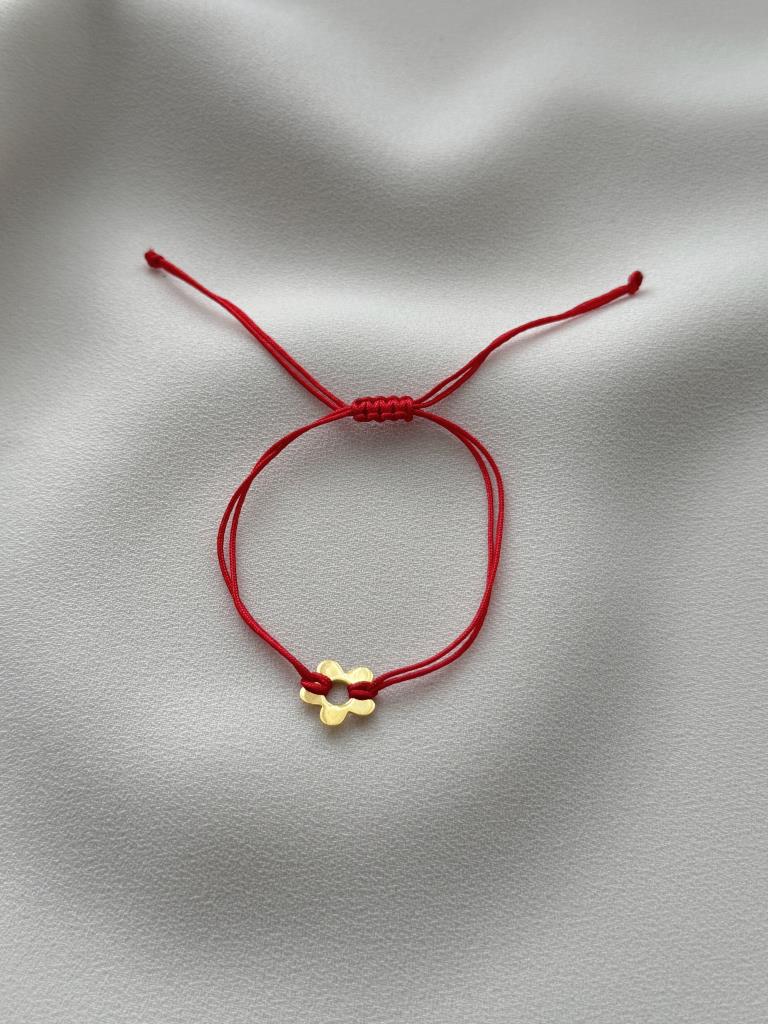 Kırmızı İpli Çiçek Bileklik-925 Ayar Gümüş