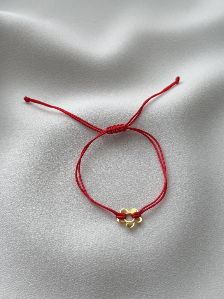 Kırmızı İpli Çiçek Bileklik-925 Ayar Gümüş