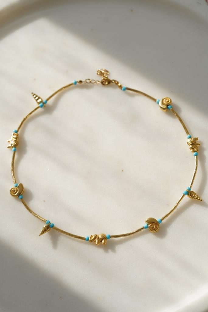 Mavi Boncuklu Deniz Temalı Choker Kolye