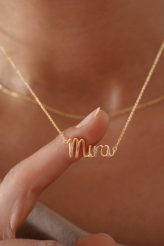 Mini Taşlı Pave İsim Kolye - 925 Ayar Gümüş