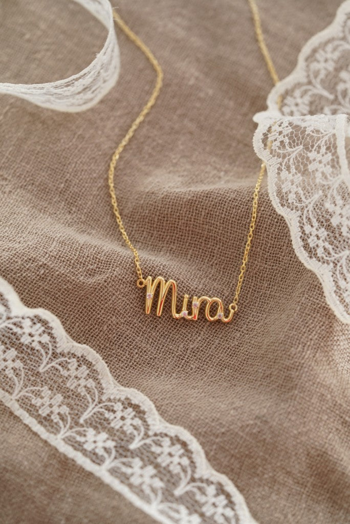 Mini Taşlı Pave İsim Kolye - 925 Ayar Gümüş