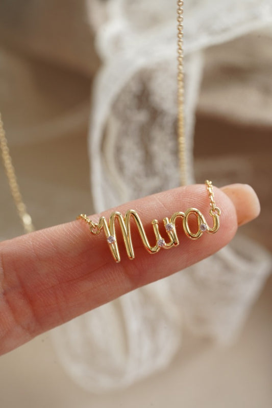 Mini Taşlı Pave İsim Kolye - 925 Ayar Gümüş