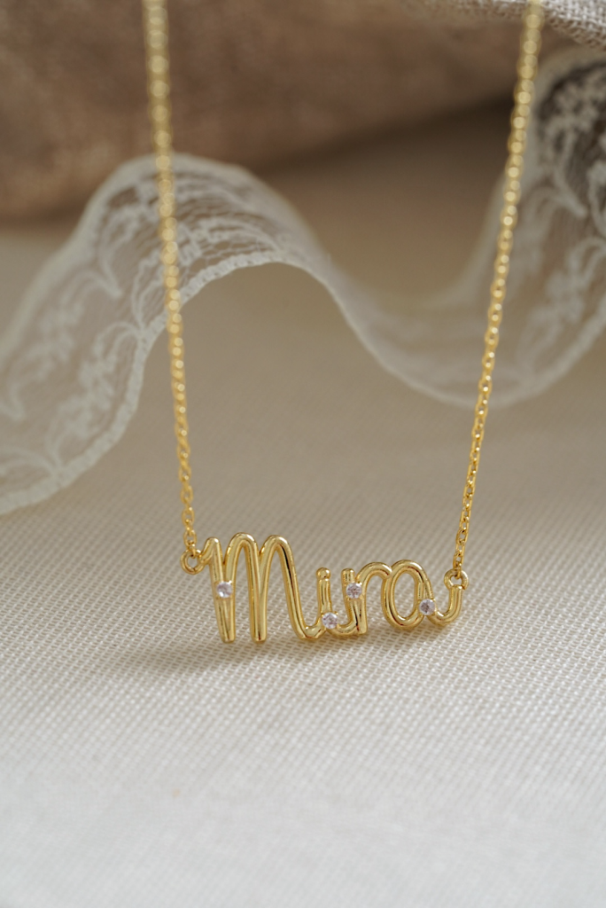 Mini Taşlı Pave İsim Kolye - 925 Ayar Gümüş