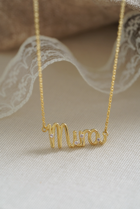 Mini Taşlı Pave İsim Kolye - 925 Ayar Gümüş