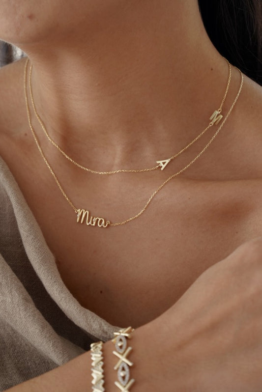 Mini Taşlı Pave İsim Kolye - 925 Ayar Gümüş