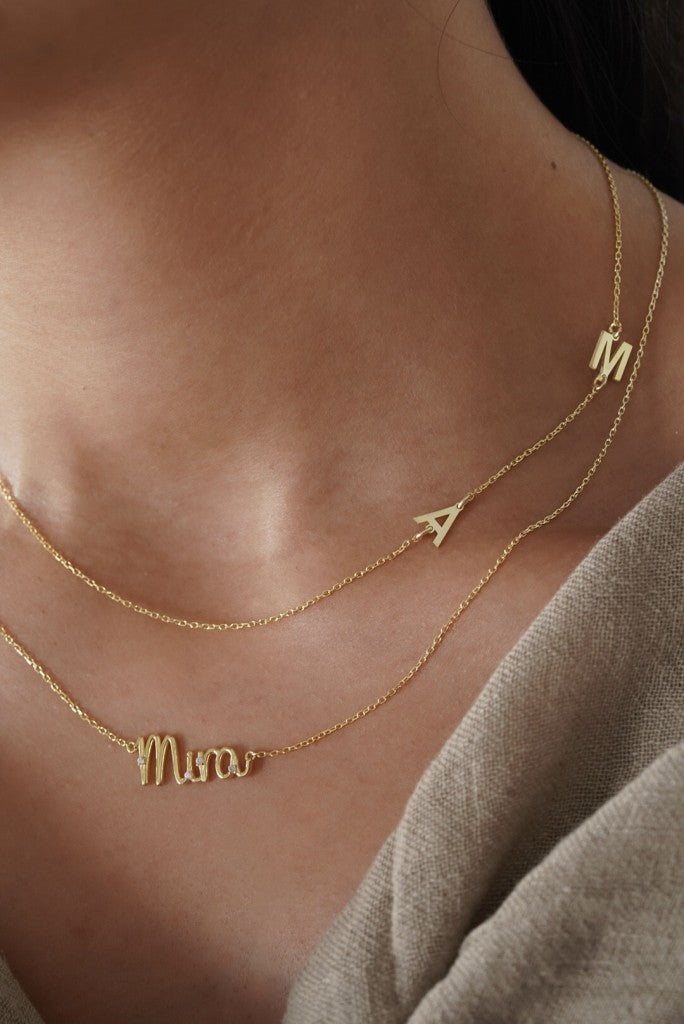 Mini Taşlı Pave İsim Kolye - 925 Ayar Gümüş