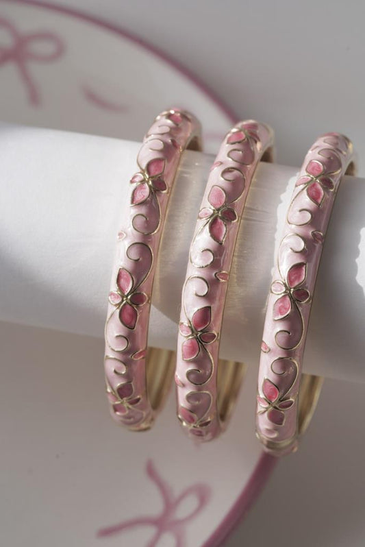 Pembe Çiçekli Mineli Kelepçe Bileklik