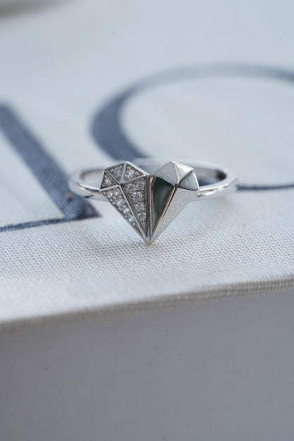 Taşlı Geometrik Kalp Yüzük - 925 Ayar Gümüş