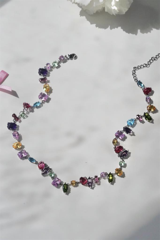 Mixed Gem Renkli Taşlı Kolye