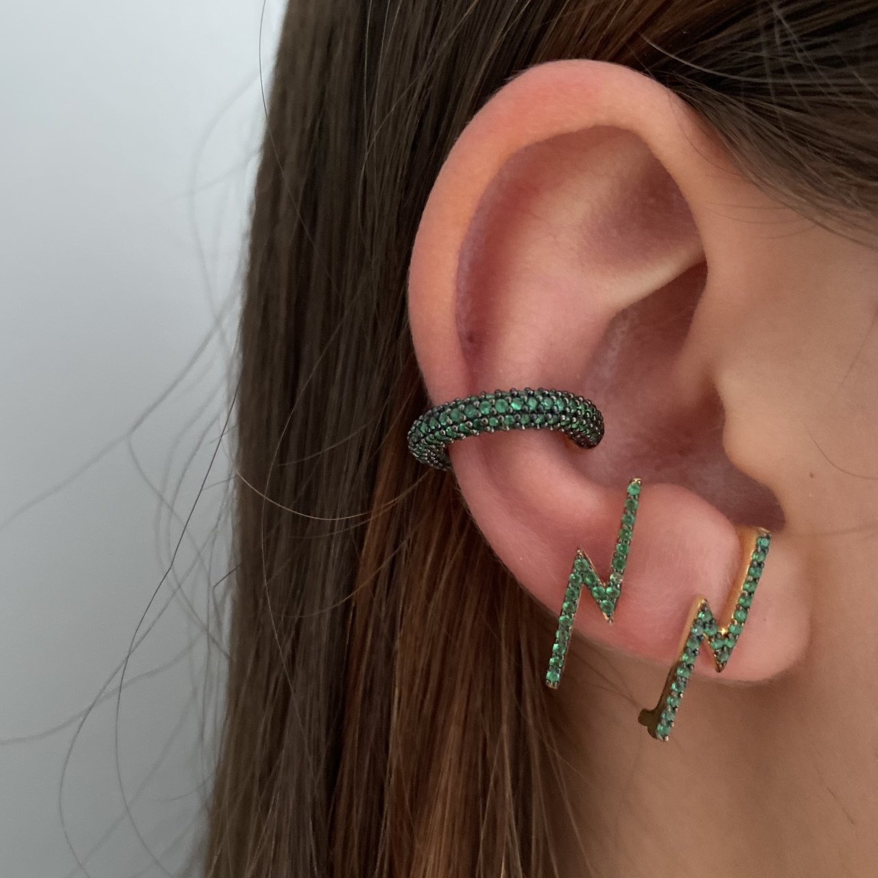 Yeşil Taşlı Ear Cuff-925 AYAR GÜMÜŞ